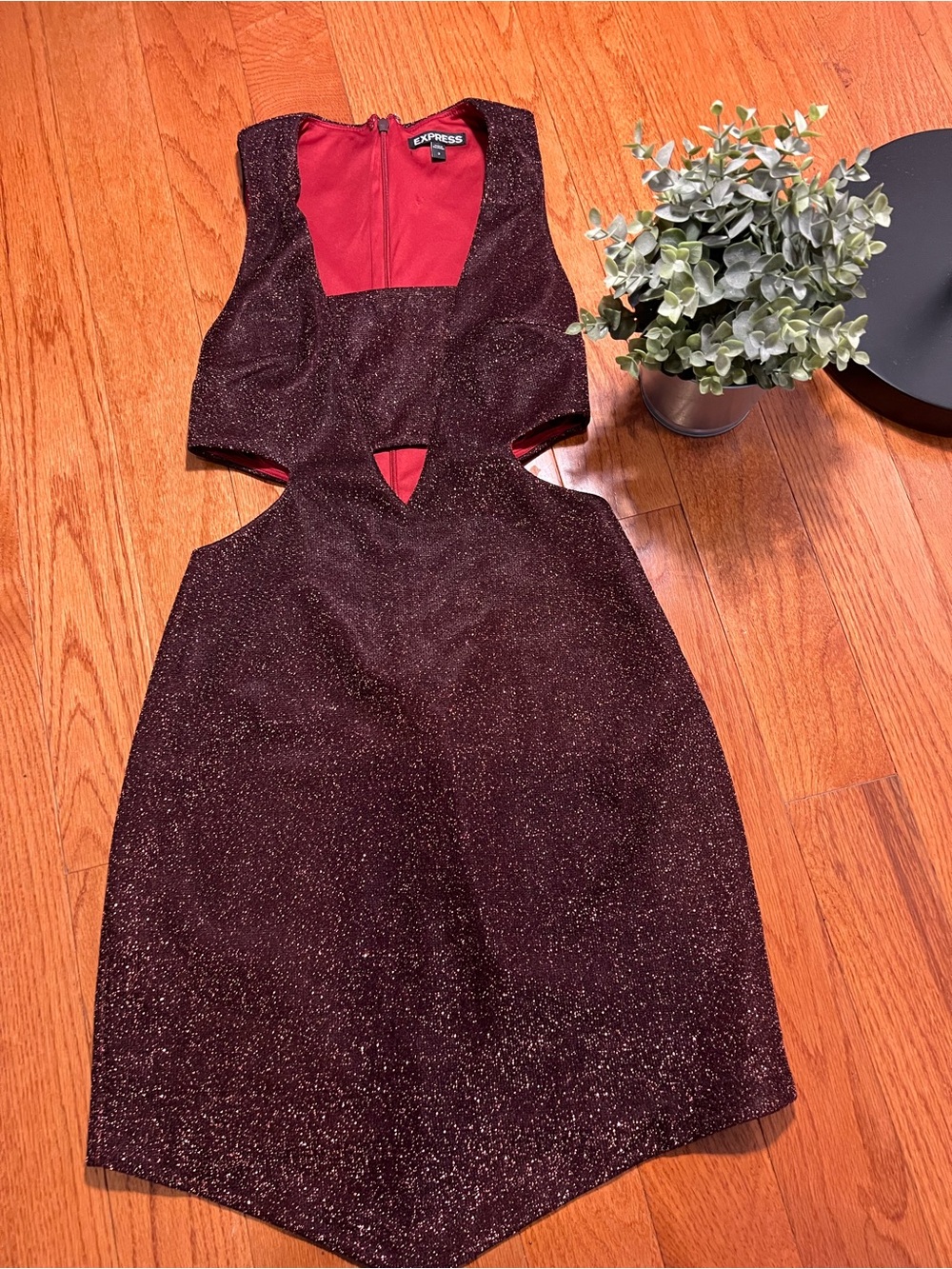 Express Sparkle Cutout Dress in Burgundy
